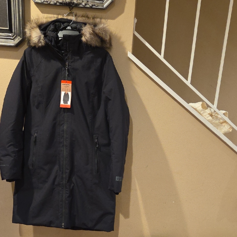 Eddie Bauer Black Down Parka with Fur Hood